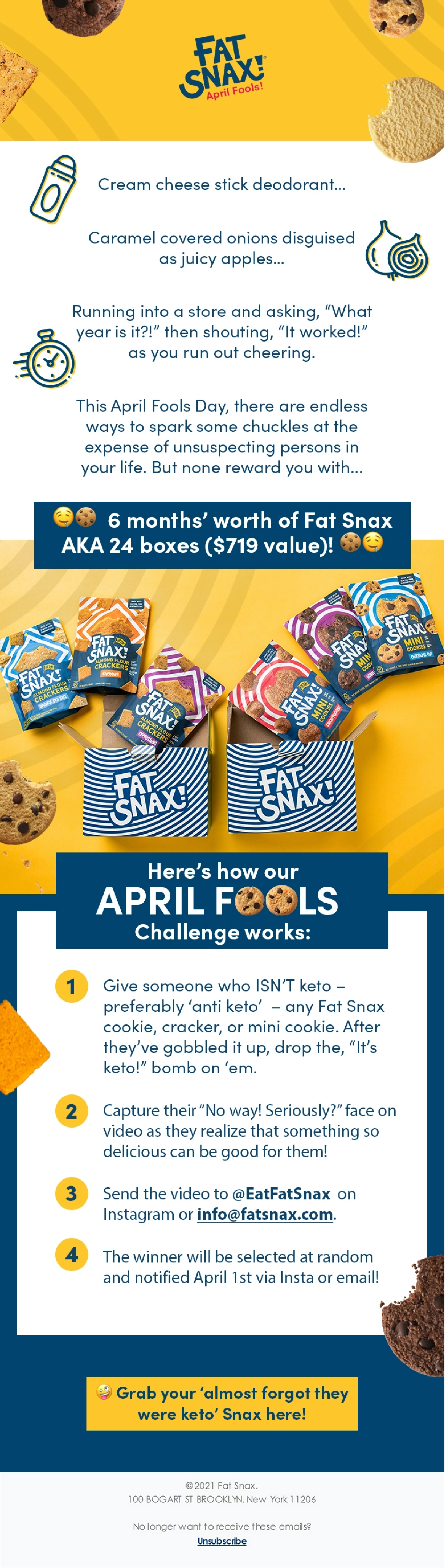 Fat Snax April Fools email design