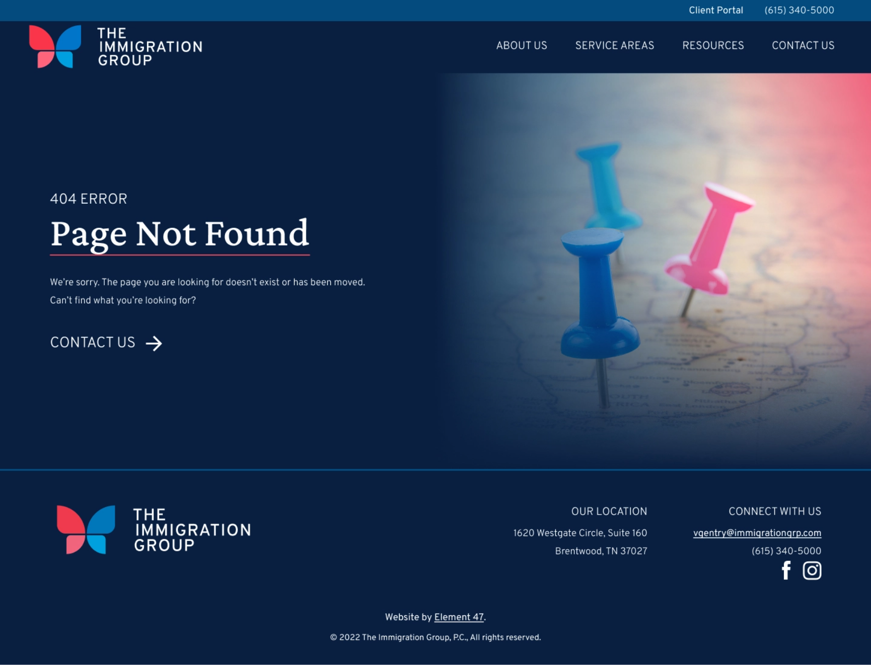 The Immigration Group 404 page design