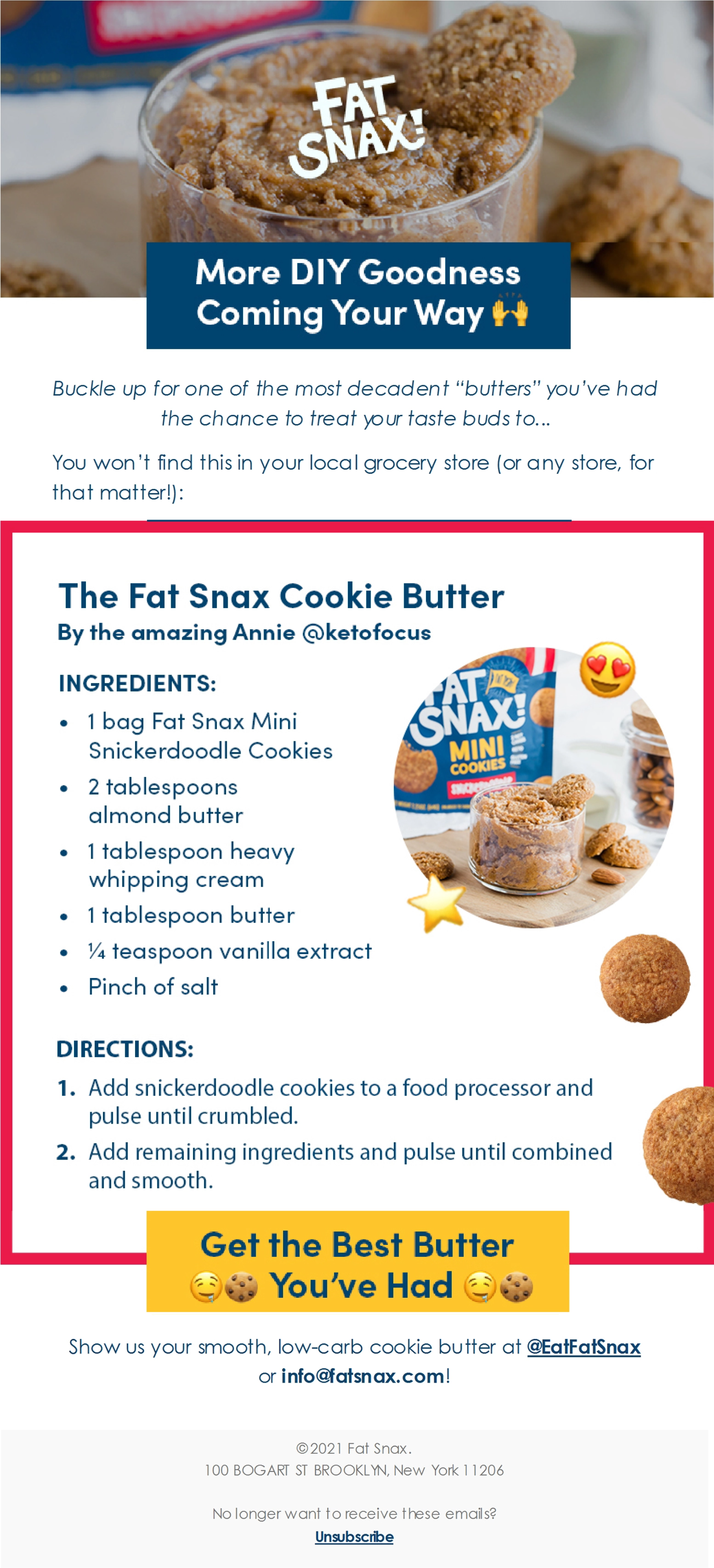 Fat Snax cookie butter email design
