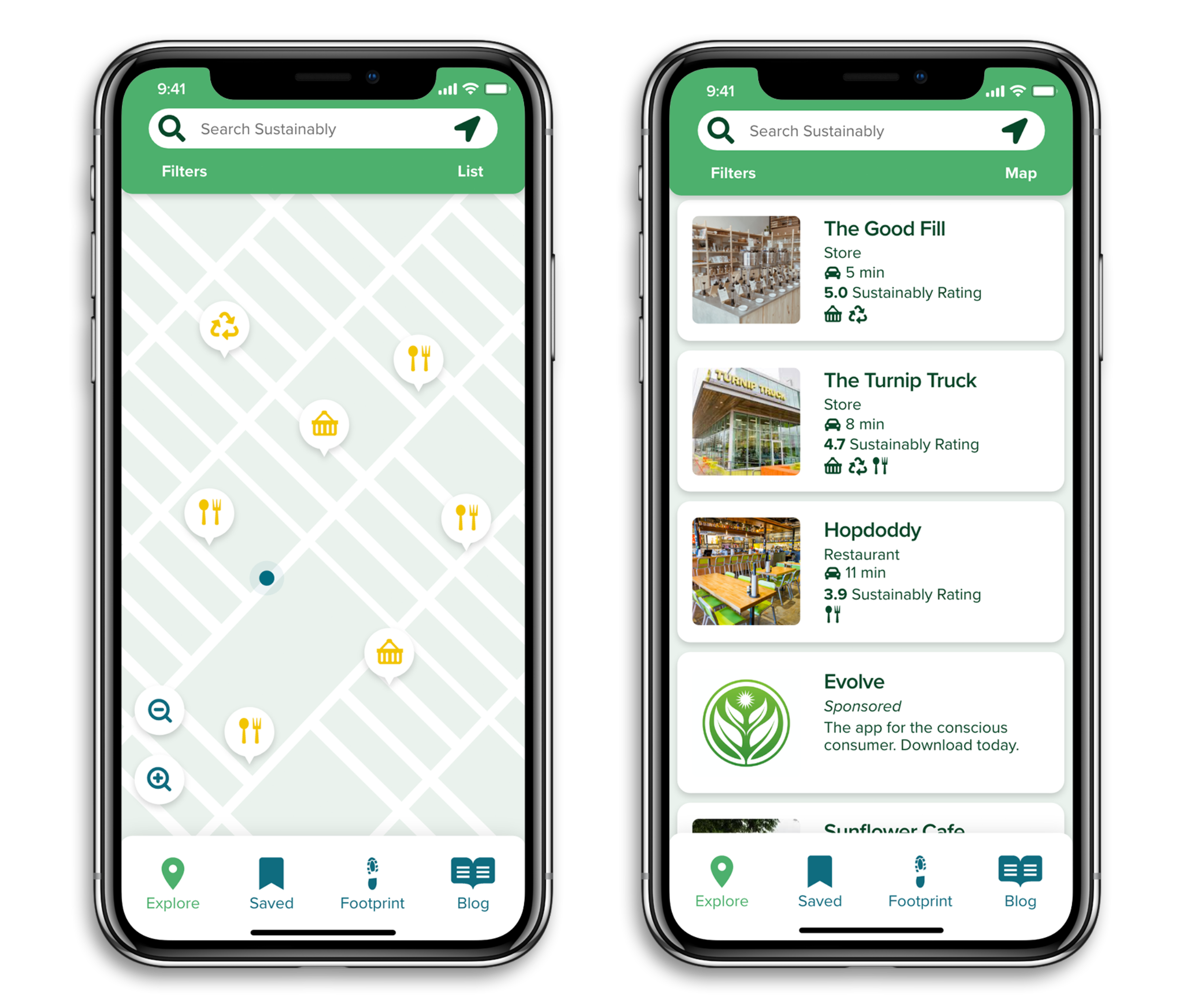 Sustainably map search app design