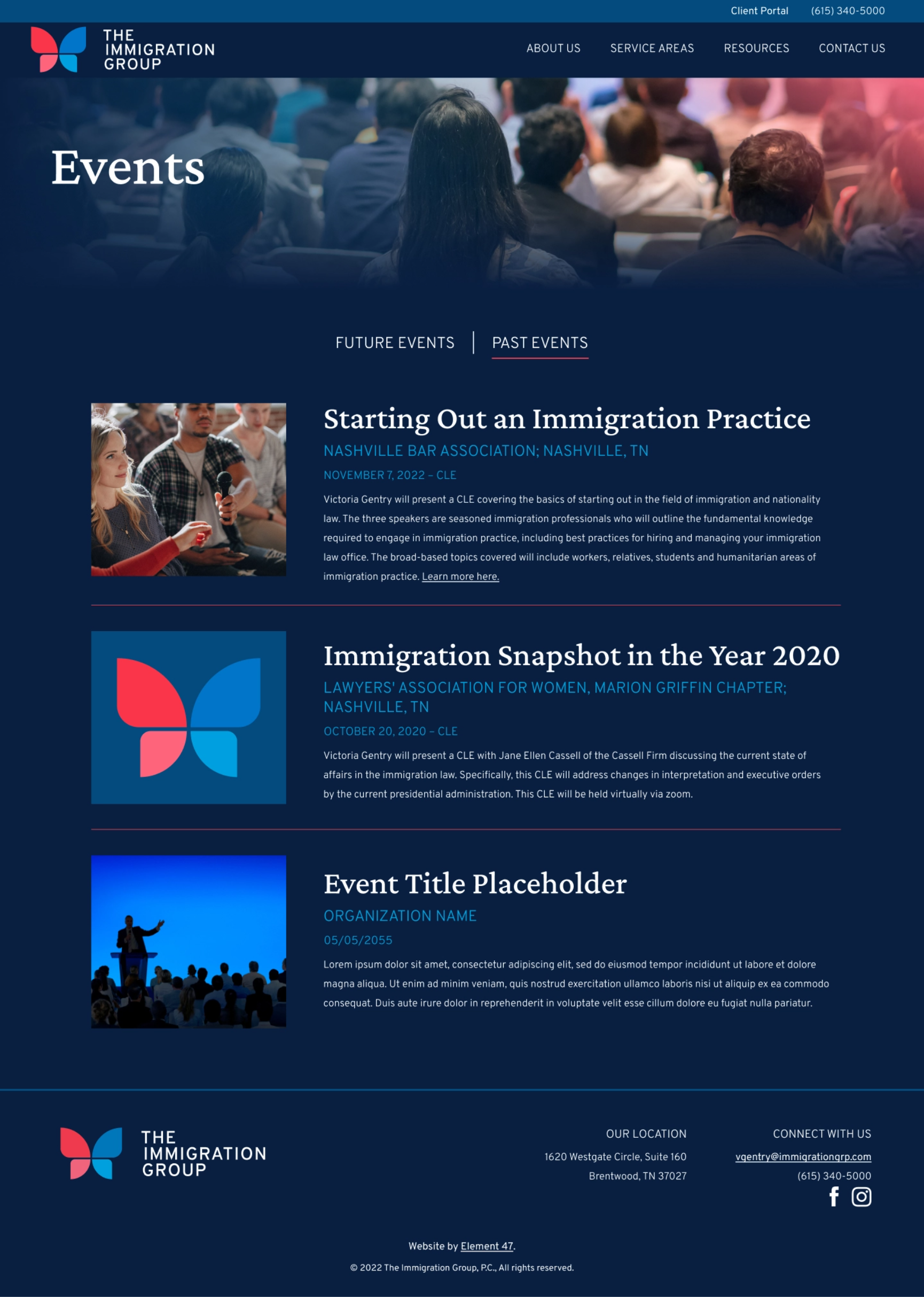 The Immigration Group events page design