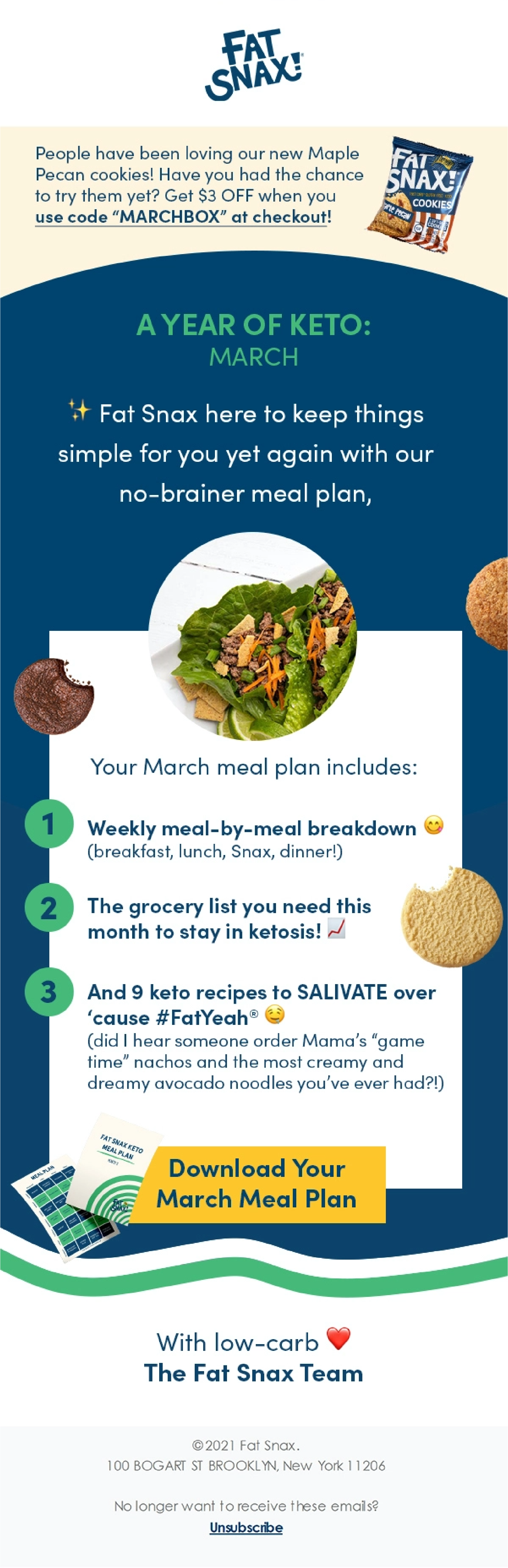 Fat Snax March meal plan email design