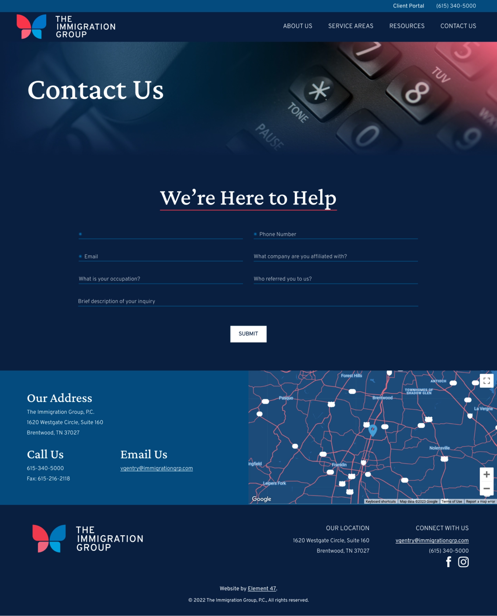 The Immigration Group contact page design