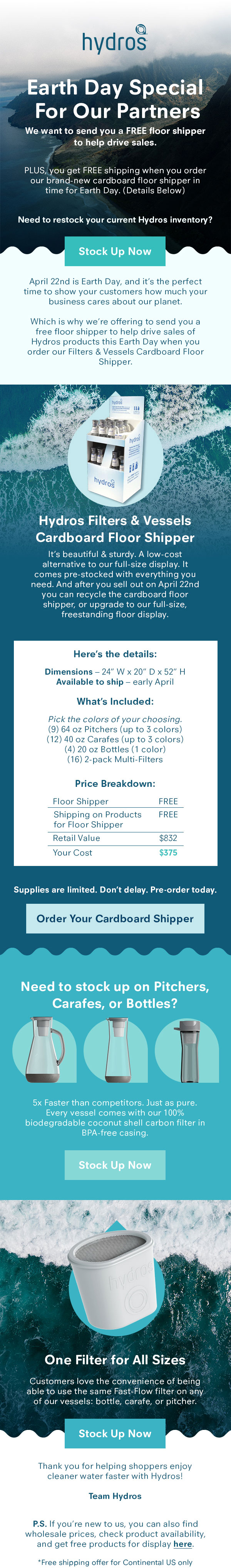 Hydros wholesale email design