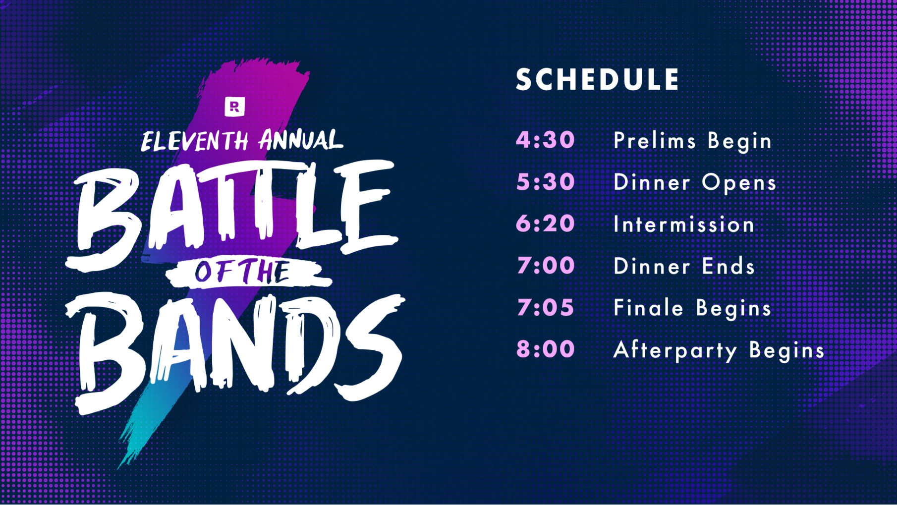 Battle of the Bands schedule slide graphic