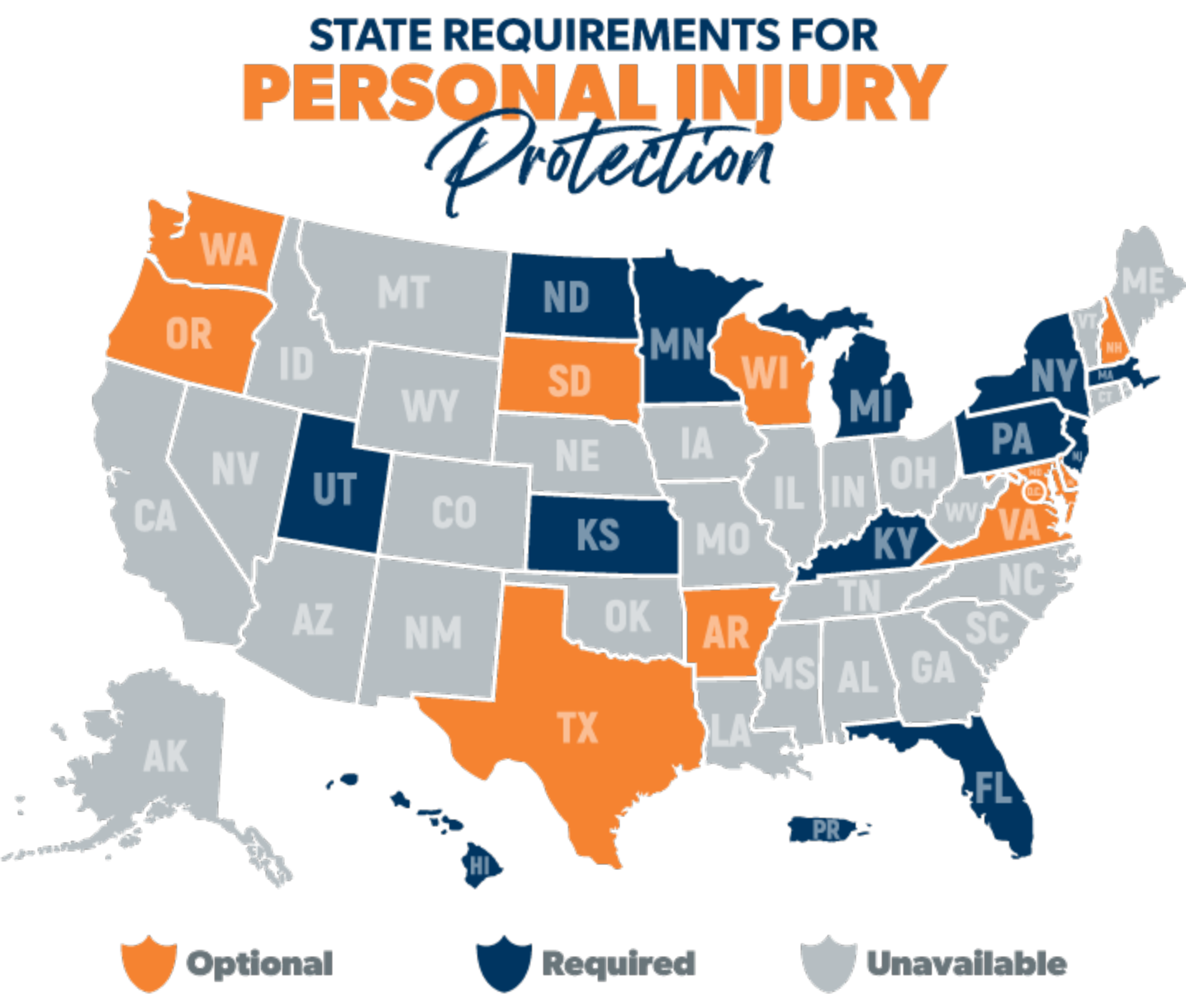 State Requirements for Personal Injury Protection infographic